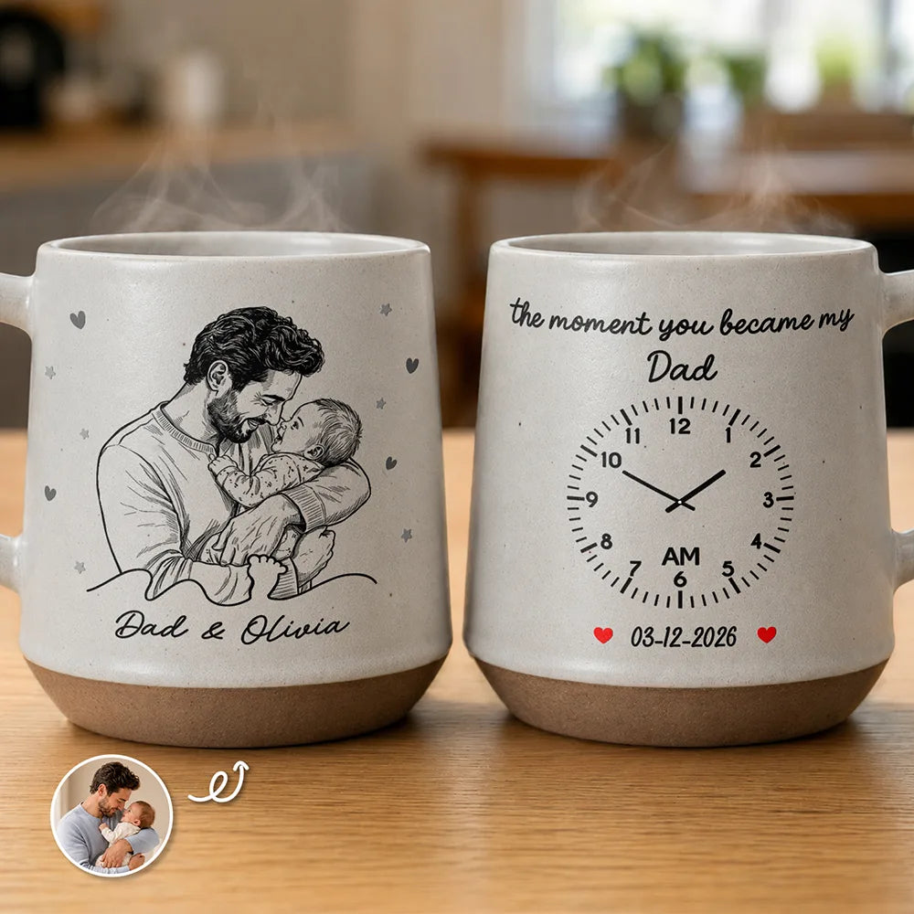 Custom Photo The Moment You Became My Dad Pencil Sketch For Him, Husband - Personalized Conical Mug