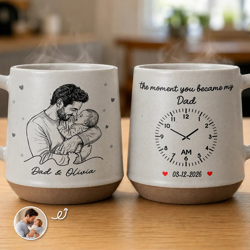 Custom Photo, Art Design, Gift For Father, New Dad, Adorable, Photo - Pencil Sketch - Bold-Custom Photo The Moment You Became My Dad Pencil Sketch For Him, Husband - Personalized Conical Mug