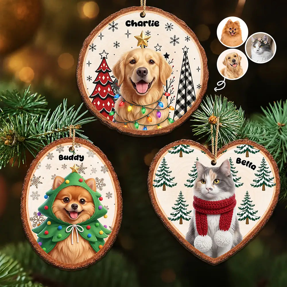 Custom Photo 3D Christmas Themed Pet Portrait Decoration - Personalized Custom Shaped Wooden Ornament
