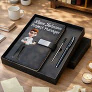 Gift For Colleagues,Christmas,Vector,Happy - Office Coworker Gift Exchange Name & Title - Personalized Leather Notebook Set