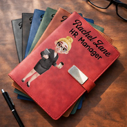 Gift For Colleagues,Christmas,Vector,Happy - Office Coworker Gift Exchange Name & Title - Personalized Leather Notebook Set