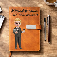 Gift For Colleagues,Christmas,Vector,Happy - Office Coworker Gift Exchange Name & Title - Personalized Leather Notebook Set