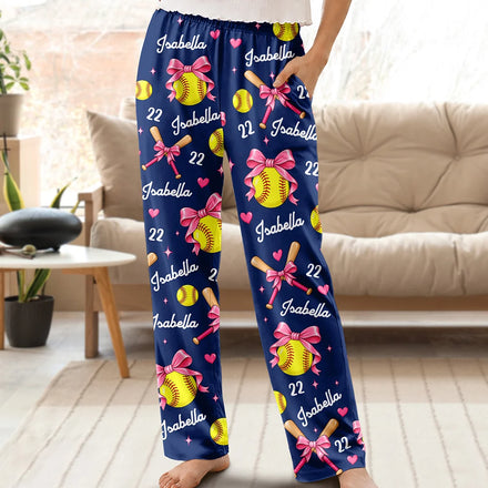 Coquette Bow Softball Player Softball Team Gift - Personalized Pajama Pants