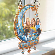 Afro Besties,Christmas,Gift For Bestie,Playful,Vector - Best Friend Keepsake - Personalized Besties Forever Sitting On Moon Window Hanging Suncatcher Ornament