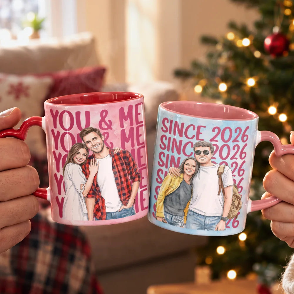 Anniversary,Art Design,Christmas,Custom Photo,Gift For Couples,Old Couples,Photo - Vivid Watercolor Art,Romantic - Anniversary Gift For Couple - Personalized Custom Photo Watercolor Together Since Heart Handle Accent Mug