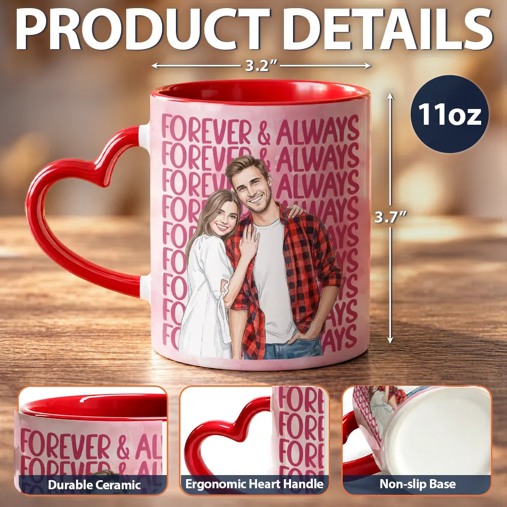 Anniversary,Art Design,Christmas,Custom Photo,Gift For Couples,Old Couples,Photo - Vivid Watercolor Art,Romantic - Anniversary Gift For Couple - Personalized Custom Photo Watercolor Together Since Heart Handle Accent Mug