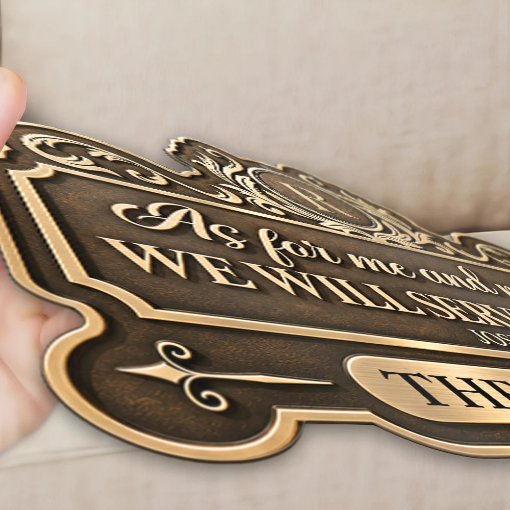 Christmas, Custom Text, Family, Happy, Top Market - Gift For Christian Family - Personalized We'll Serve The Lord Metal Sign