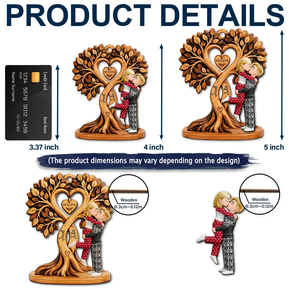 Anniversary,Christmas,Gift For Couples,Old Couples,Romantic,Vector - Christmas Gift For Couples - Personalized Heart Tree 2-Layered Wooden Ornament