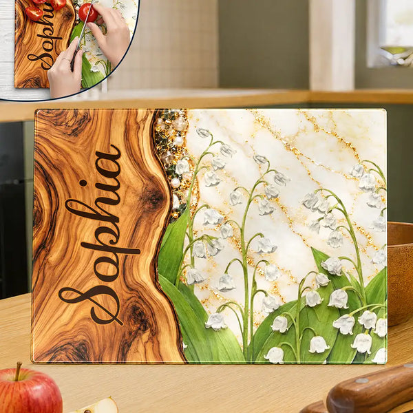 Cooking, Gift For Women, Gift For Yourself, Gifts For Her, Happy, Icon, Top Market - Gift For Her Sister Daughter Wife Friend - Personalized Faux Wooden Resin Birth Flower Cutting Board