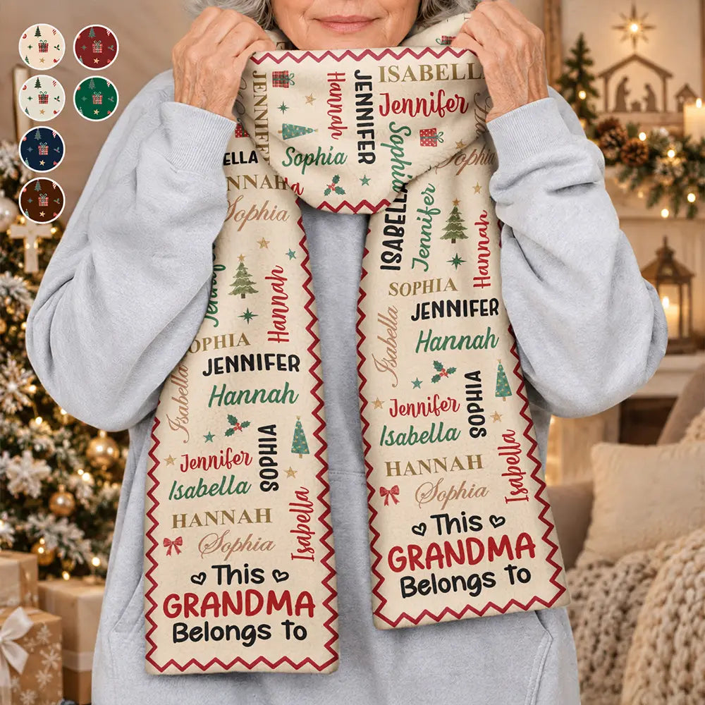 Christmas Gift For Grandma Nana - Personalized Kids Names Fleece Scarf