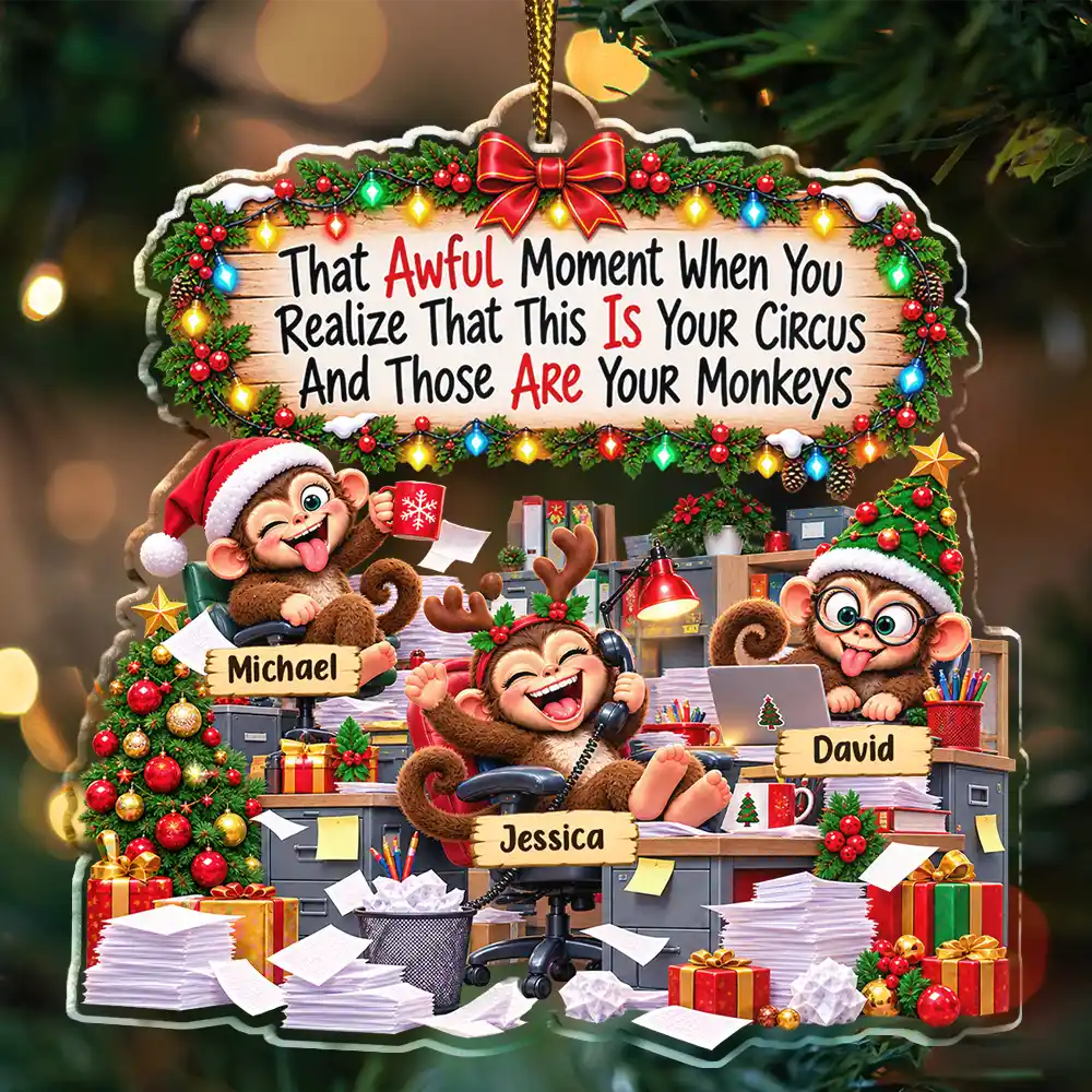 Christmas, Gift For Colleagues, Humorous, Icon, Top Market - Coworker Gag Gift - Personalized Your Circus Your Monkeys Acrylic Ornament