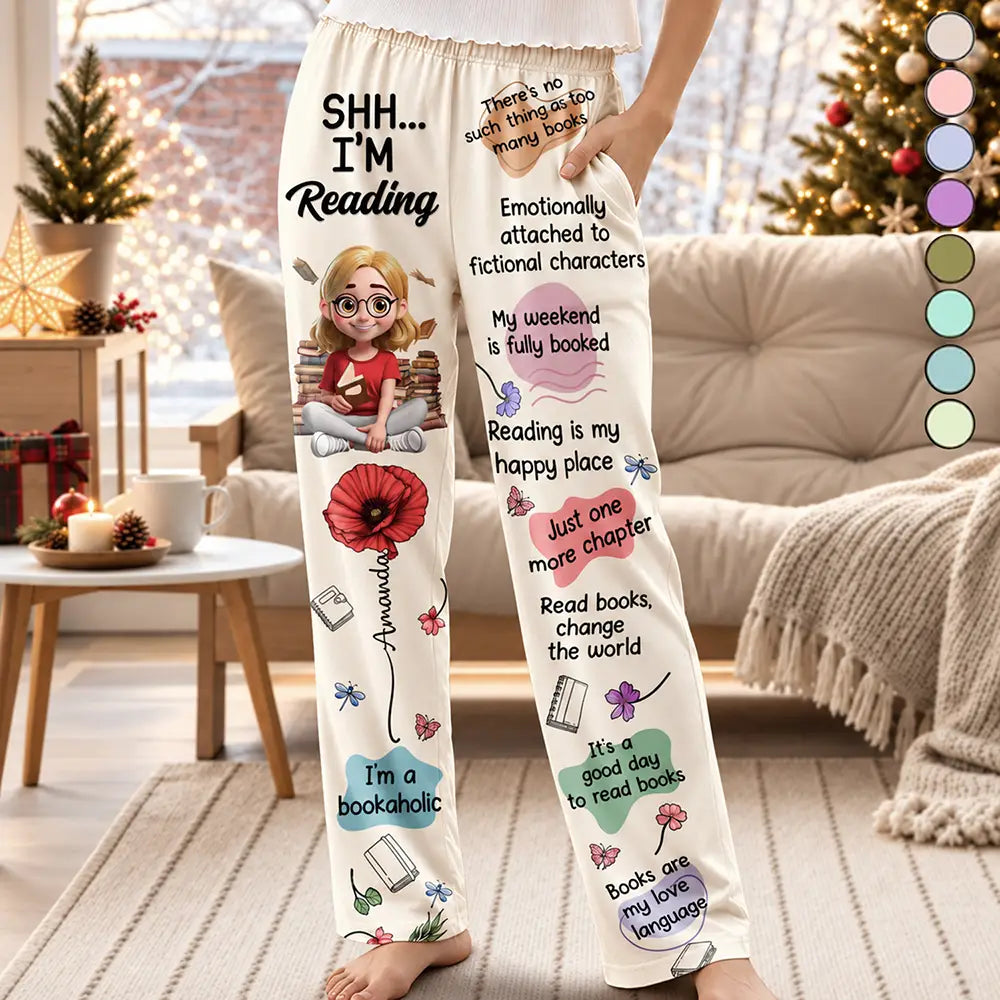 Christmas,Cozy,Gift For Yourself,Gifts For Her,Gifts For Him,Reading,Vector - Gift For Book Lovers - Personalized Do Not Disturb Pajama Pants