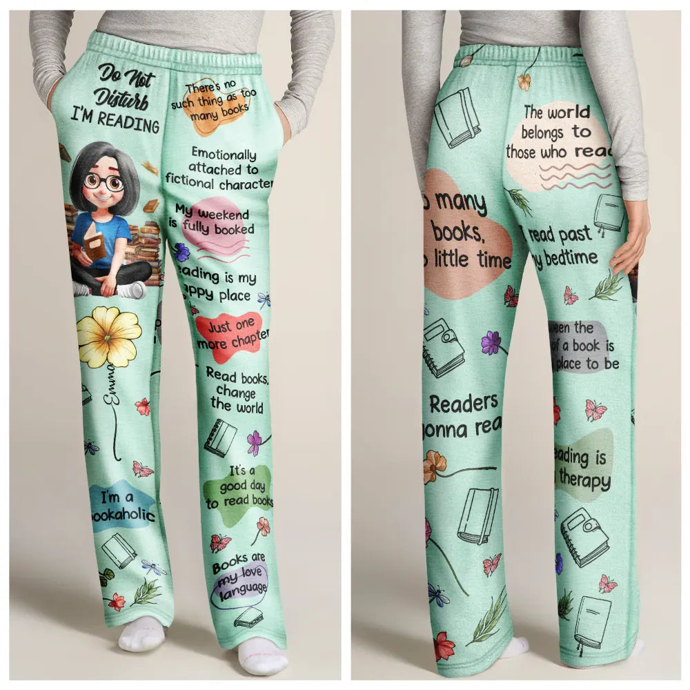 Christmas,Cozy,Gift For Yourself,Gifts For Her,Gifts For Him,Reading,Vector - Gift For Book Lovers - Personalized Do Not Disturb Pajama Pants