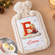 Christmas,Cozy,Gift For Yourself,Gifts For Her,Gifts For Him,Vector - Christmas Birthday Gift For Her - Personalized Initial With Character And Name Hot Water Bottle