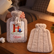 Christmas,Cozy,Gift For Yourself,Gifts For Her,Gifts For Him,Vector - Christmas Birthday Gift For Her - Personalized Initial With Character And Name Hot Water Bottle