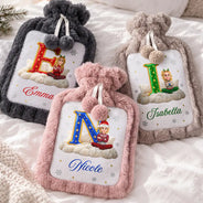 Christmas,Cozy,Gift For Yourself,Gifts For Her,Gifts For Him,Vector - Christmas Birthday Gift For Her - Personalized Initial With Character And Name Hot Water Bottle