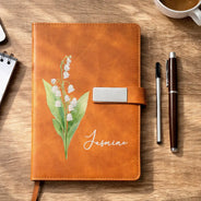 Christmas, Gift For Women, Gift For Yourself, Gifts For Her, Happy, Vector - Gift For Her, Besties, Colleagues - Personalized Birth Month Flower Leather Notebook Set