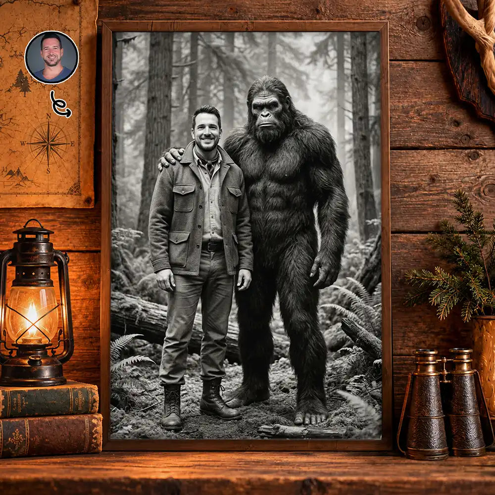Art Design,Camping,Custom Photo,Gift For Men,Gift For Yourself,Gifts For Him,Humorous,Photo - Bigfoot Portrait - 19th Century Sasquatch - Personalized Custom Photo Bigfoot Portrait Poster