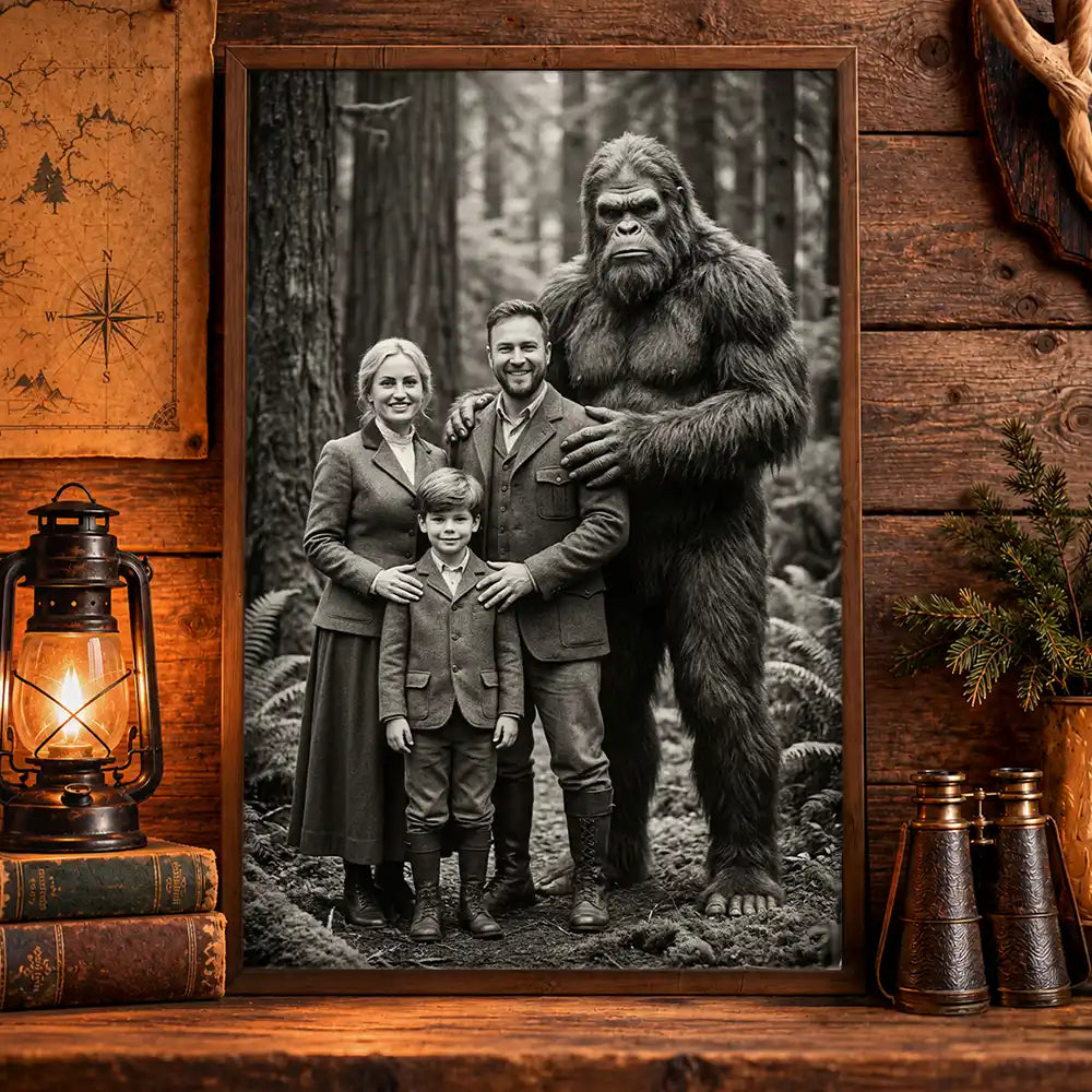 Art Design,Camping,Custom Photo,Gift For Men,Gift For Yourself,Gifts For Him,Humorous,Photo - Bigfoot Portrait - 19th Century Sasquatch - Personalized Custom Photo Bigfoot Portrait Poster