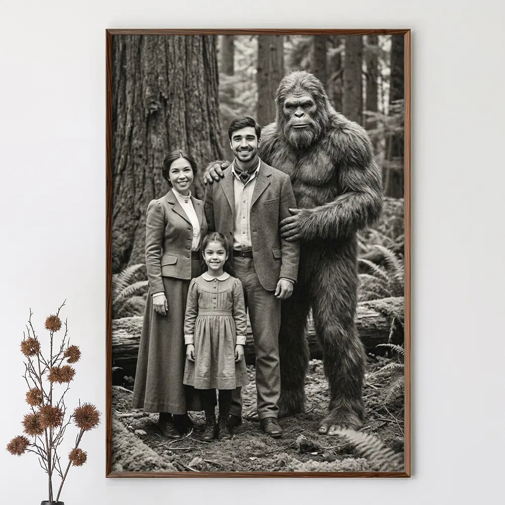 Art Design,Camping,Custom Photo,Gift For Men,Gift For Yourself,Gifts For Him,Humorous,Photo - Bigfoot Portrait - 19th Century Sasquatch - Personalized Custom Photo Bigfoot Portrait Poster