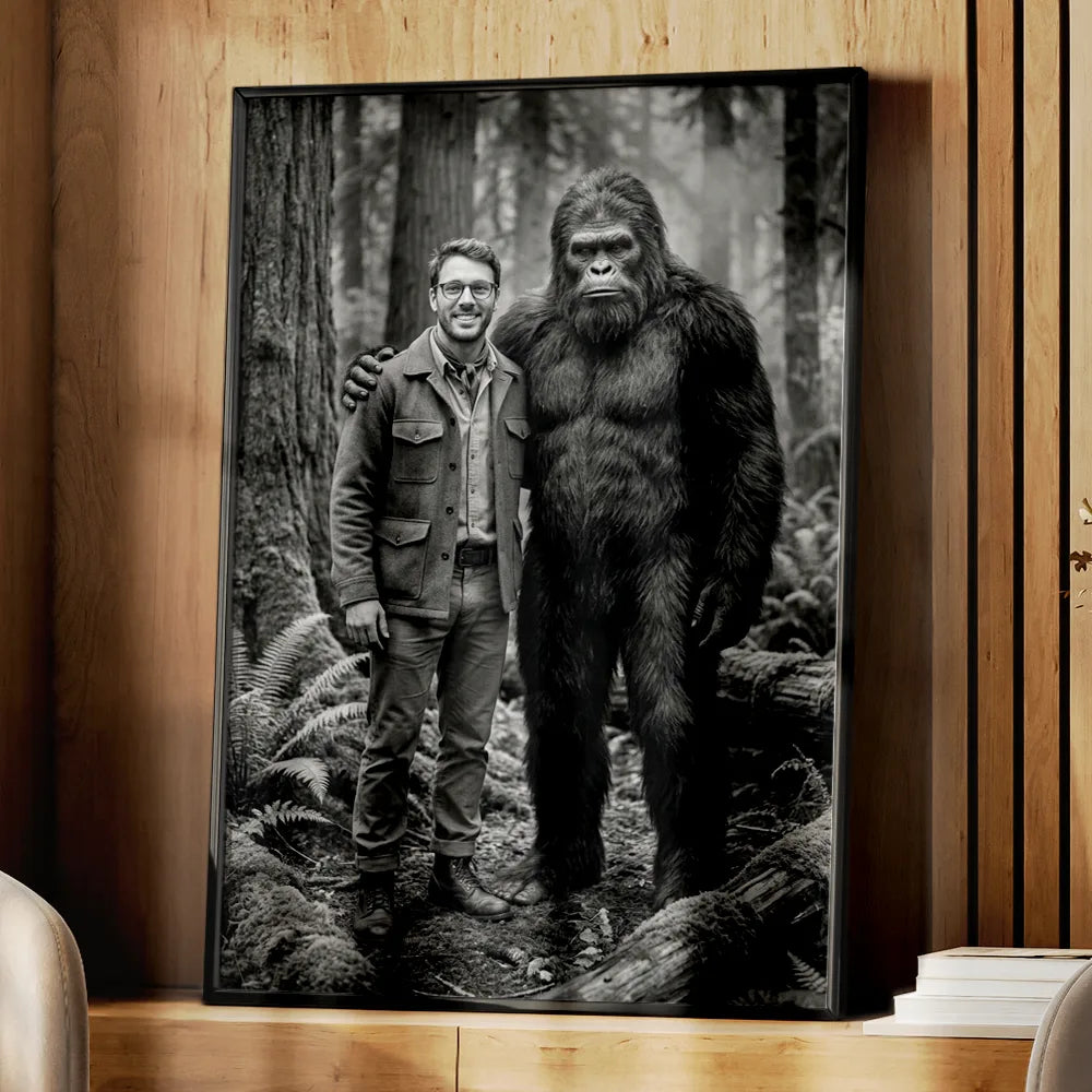 Art Design,Camping,Custom Photo,Gift For Men,Gift For Yourself,Gifts For Him,Humorous,Photo - Bigfoot Portrait - 19th Century Sasquatch - Personalized Custom Photo Bigfoot Portrait Poster