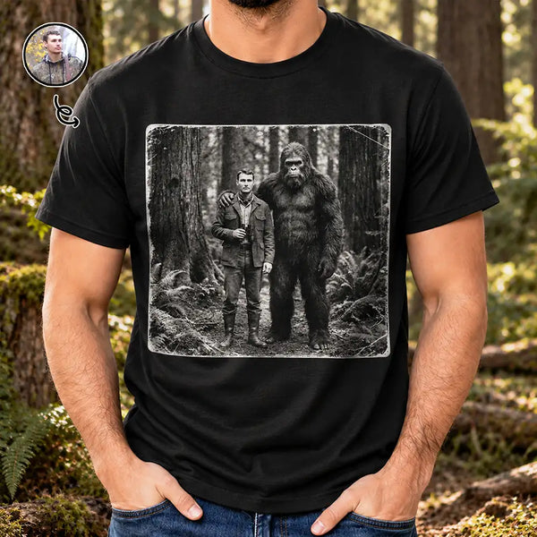 Art Design, Camping, Custom Photo, Gift For Men, Gift For Yourself, Gifts For Him, Humorous, Photo - Bigfoot Portrait - 19th Century Sasquatch - Personalized Custom Photo Bigfoot Portrait T Shirt
