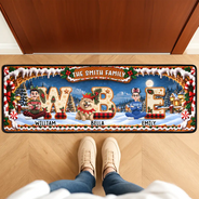 Christmas,Family,Happy,Vector - Gift For Family - Personalized Names And Characters Iced Cookie Initial Letters Runner Rug
