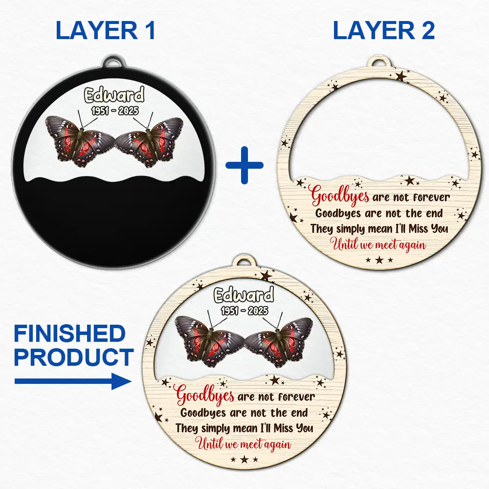 Family,Memorial,Sad - Goodbyes Are Not Forever Butterfly Birth Month - Personalized 2-Layered Mix Ornament
