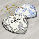 Christmas,Cat Lovers,Cat Mom,Cat Dad,Sad - Chinoiserie Toile Cat Sitting On The Windowsill - Personalized Heart Ceramic Ornament