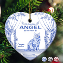 Christmas,Cat Lovers,Cat Mom,Cat Dad,Sad - Chinoiserie Toile Cat Sitting On The Windowsill - Personalized Heart Ceramic Ornament