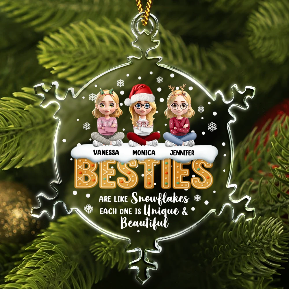 Besties Are Like Snowflakes Shining Together - Personalized Snowflakes Shaped Glass Ornament