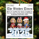 Gift For Bestie,Gift For Sisters,Happy,Christmas - 3D Effect Sitting Besties Here's To Another Year Of Us - Personalized Custom Shaped Acrylic Ornament