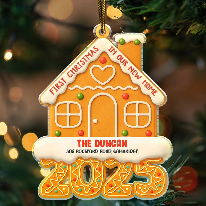 Christmas,Gift For Couples,Family - Gingerbread Style First Christmas In Our New Home 2025 - Personalized Custom Shaped Acrylic Ornament
