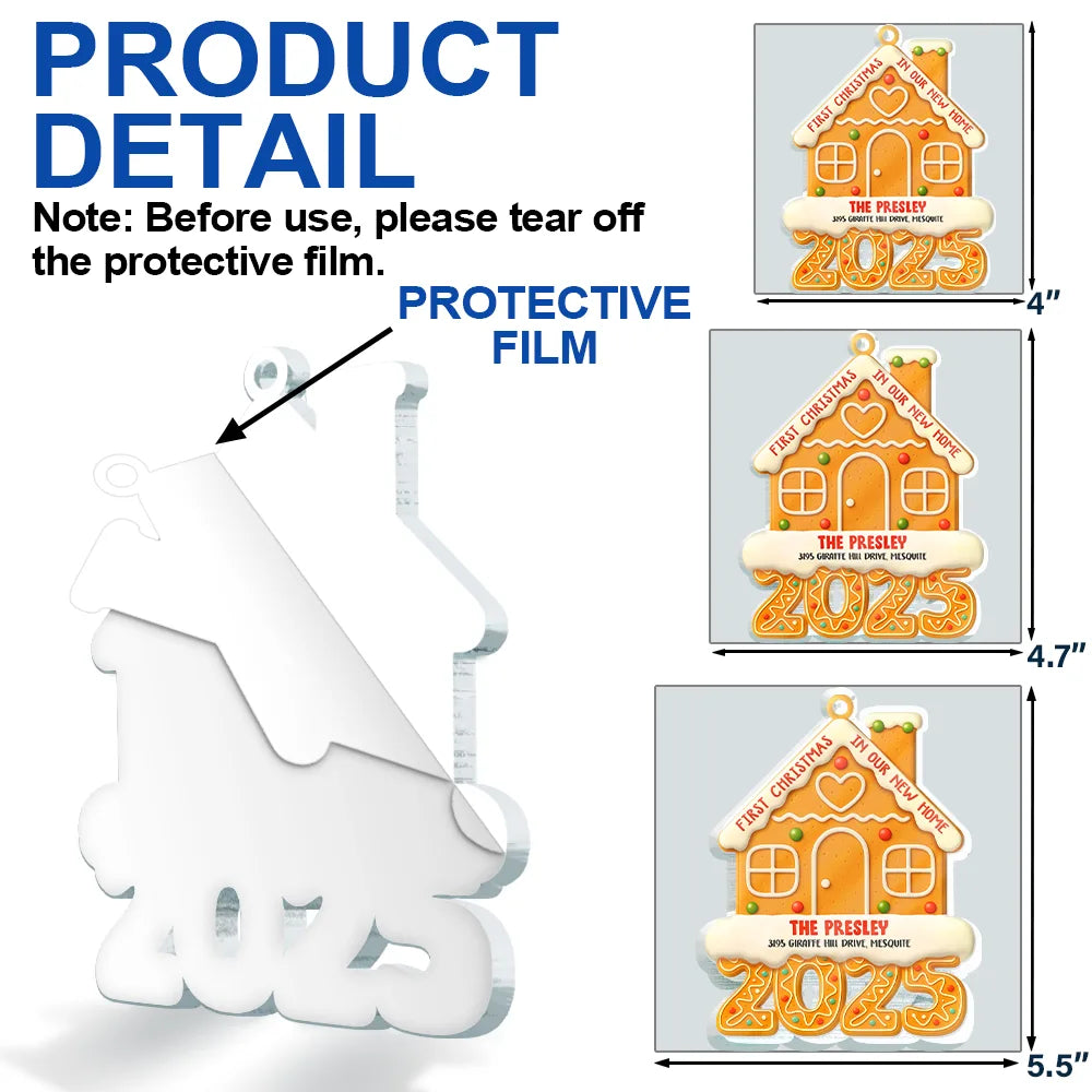 Christmas,Gift For Couples,Family - Gingerbread Style First Christmas In Our New Home 2025 - Personalized Custom Shaped Acrylic Ornament