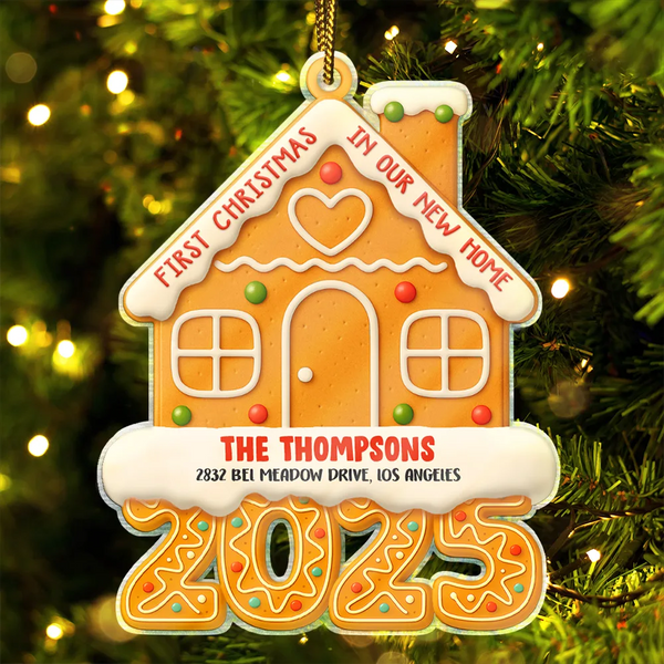 Christmas,Gift For Couples,Family - Gingerbread Style First Christmas In Our New Home 2025 - Personalized Custom Shaped Acrylic Ornament