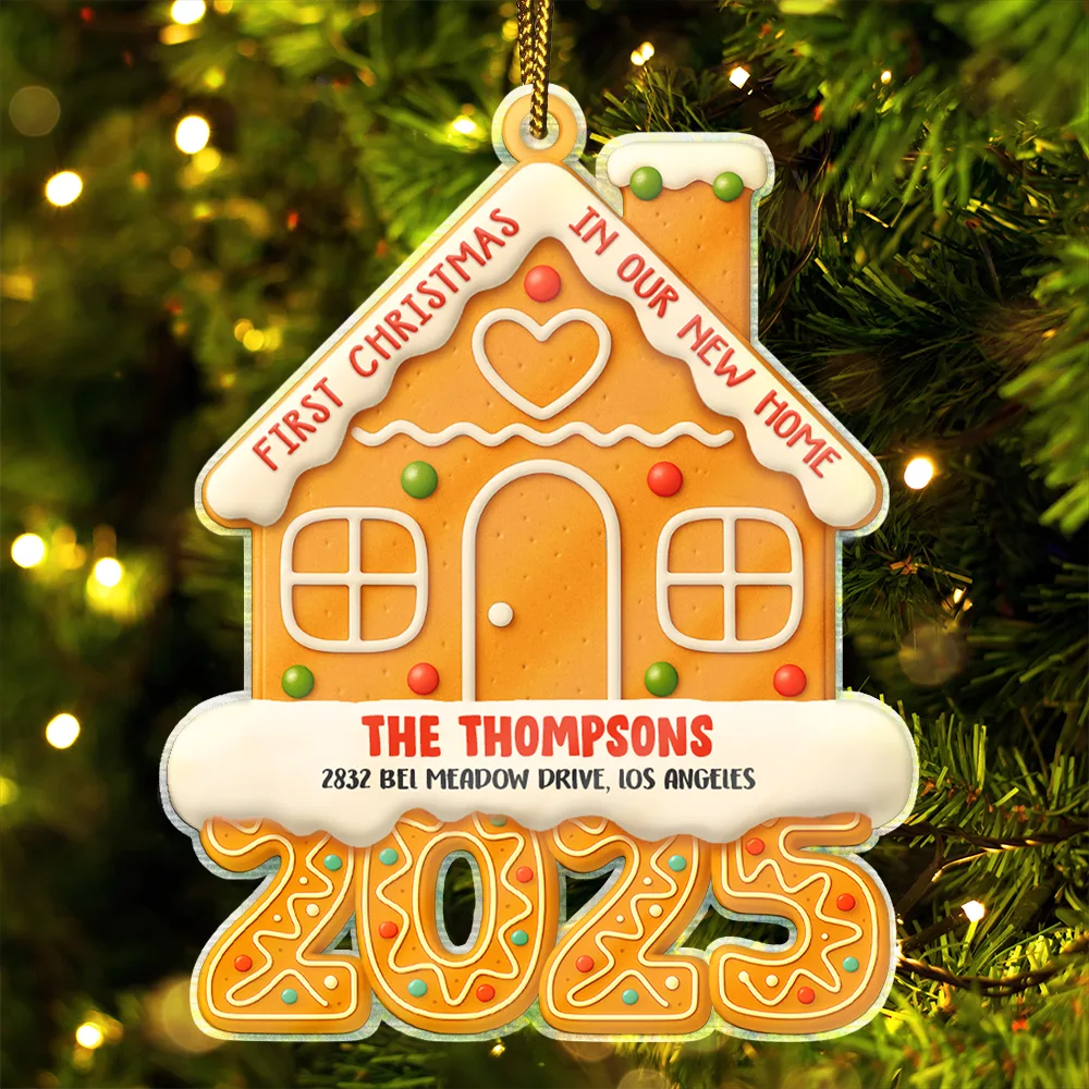 Christmas,Gift For Couples,Family - Gingerbread Style First Christmas In Our New Home 2025 - Personalized Custom Shaped Acrylic Ornament