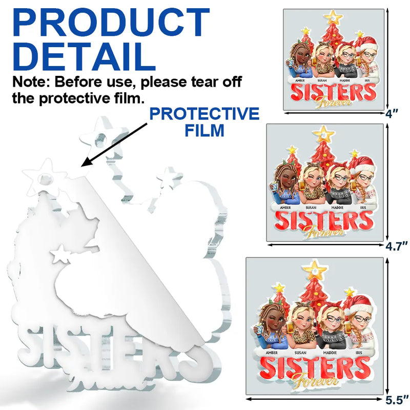 Christmas,Gift For Bestie,Non-Eng,Gift For Sisters - Besties Sisters Forever Christmas Tree Sea Glass Effect - Personalized Custom Shaped Acrylic Ornament