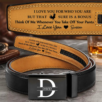 Leather Belt With Engraved Buckle