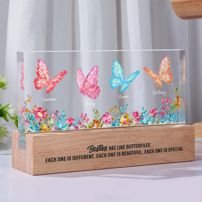 Gift For Bestie,Gift For Sibling,Gift For Sisters,Old Best friends - Besties Sisters Friends With Crystal Butterfly Effect - Personalized Rectangle LED Light