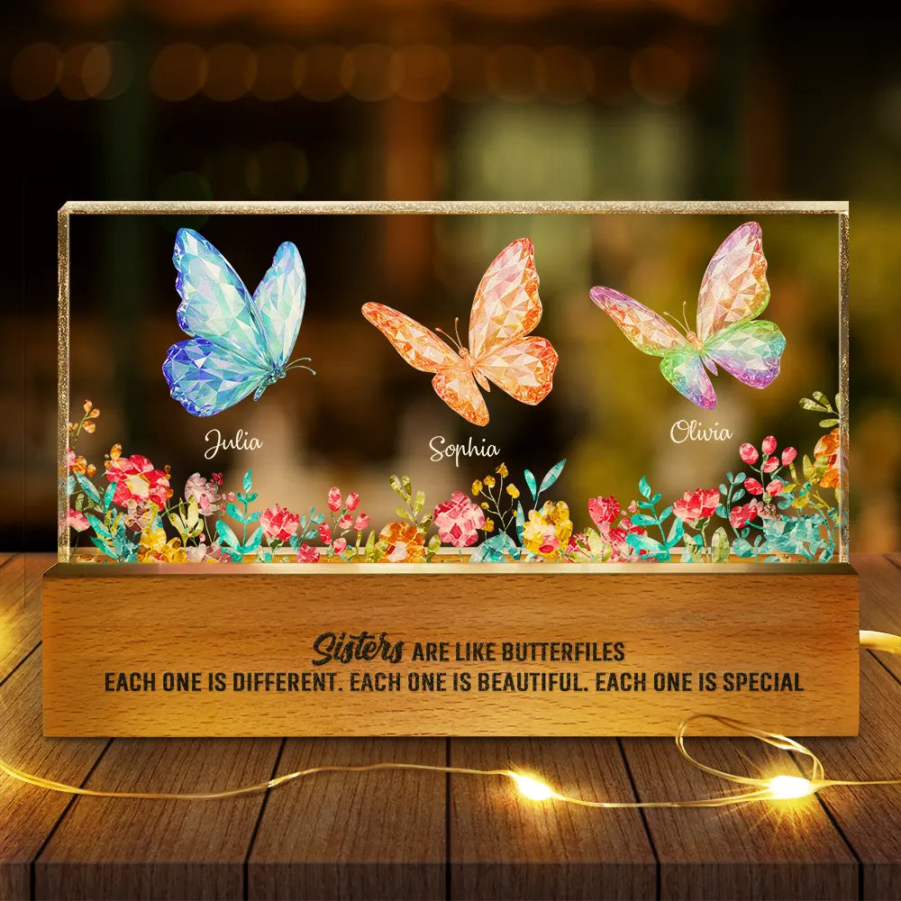 Gift For Bestie,Gift For Sibling,Gift For Sisters,Old Best friends - Besties Sisters Friends With Crystal Butterfly Effect - Personalized Rectangle LED Light