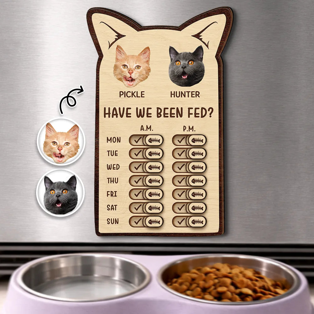 Cat Lovers,Cat Mom,Cat Dad,Cat Couple - Custom Photo Cute Cat Ear Feed Medication Tracker - Personalized Wooden Pet Feeding Reminder