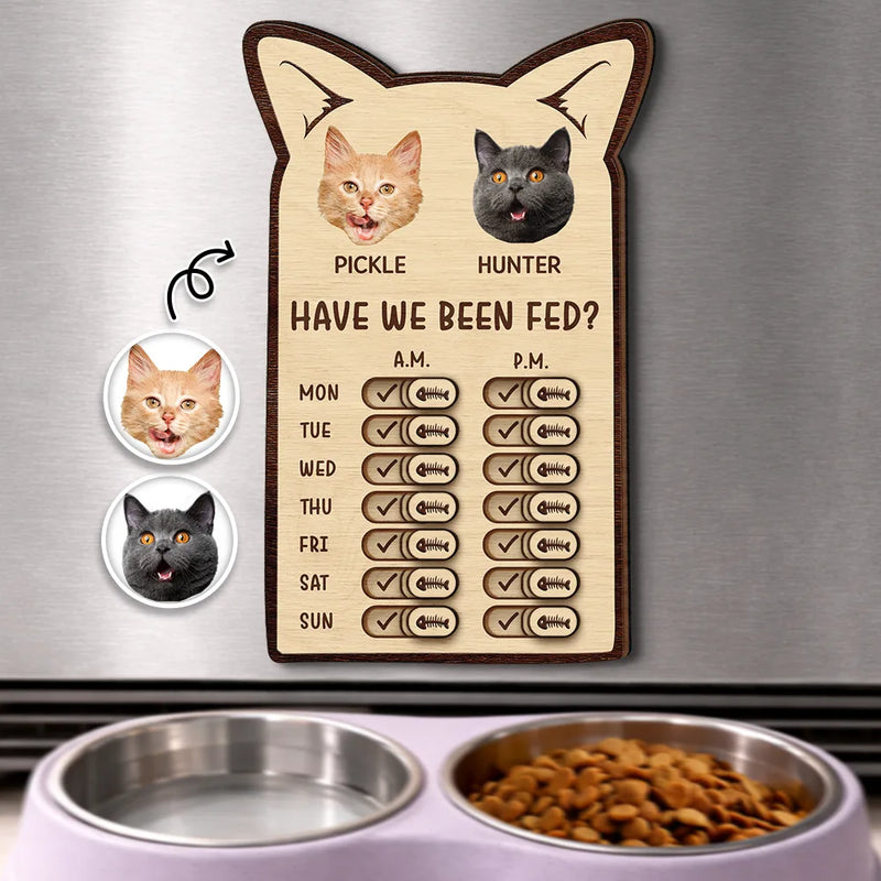 Cat Lovers,Cat Mom,Cat Dad,Cat Couple - Custom Photo Cute Cat Ear Feed Medication Tracker - Personalized Wooden Pet Feeding Reminder