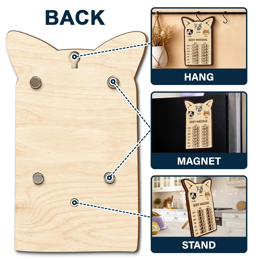 Cat Lovers,Cat Mom,Cat Dad,Cat Couple - Custom Photo Cute Cat Ear Feed Medication Tracker - Personalized Wooden Pet Feeding Reminder