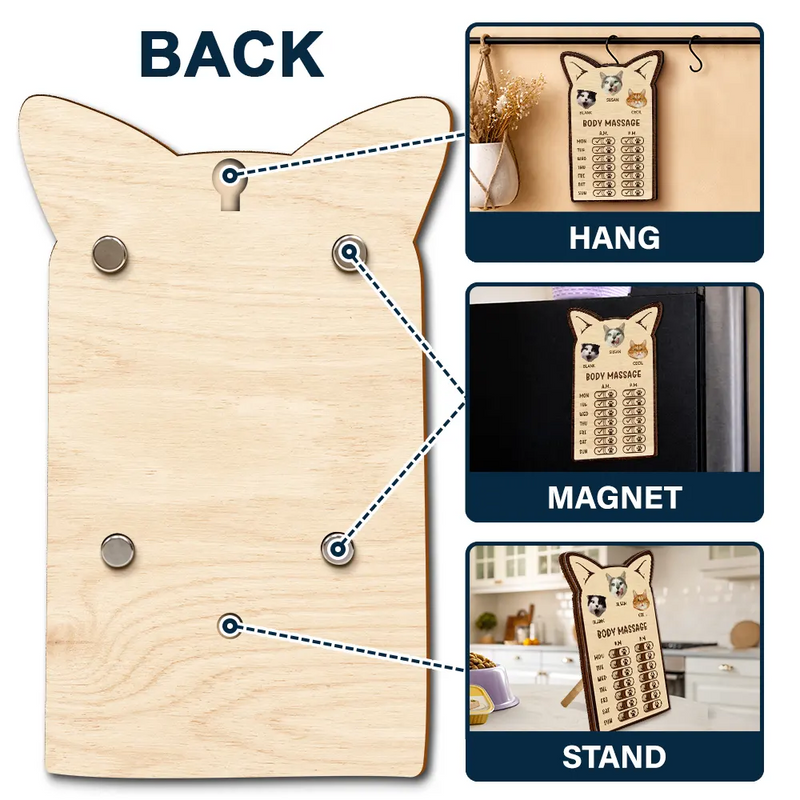 Cat Lovers,Cat Mom,Cat Dad,Cat Couple - Custom Photo Cute Cat Ear Feed Medication Tracker - Personalized Wooden Pet Feeding Reminder