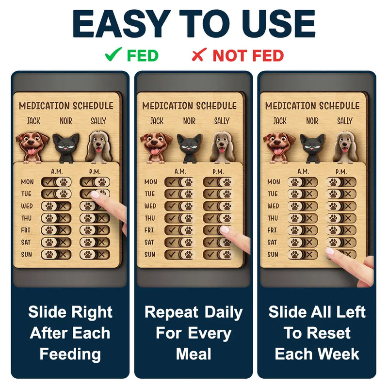 Pet Lovers,Pet Mom,Pet Dad,Pet Couple,Dog Lovers,Dog Mom,Dog Dad,Cat Lovers,Cat Mom,Cat Dad - Funny Dog Cat Feeding And Medication Tracker - Personalized Wooden Pet Feeding Reminder