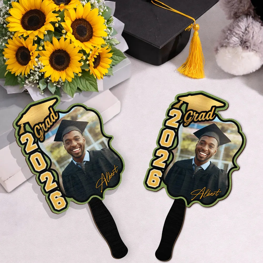 Graduation,Gift For Yourself,Gift For Women,Gift For Men,Gift For Daughter,Gift For Son,Gift For Sisters,Gift For Brothers,Gift For Bestie,Gift For Sibling,Happy - Custom Photo Congrats Graduation With Team School's Logo - Personalized Graduation Handheld Fan