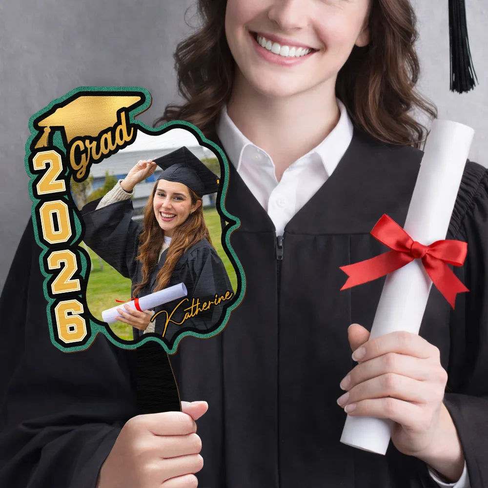 Graduation,Gift For Yourself,Gift For Women,Gift For Men,Gift For Daughter,Gift For Son,Gift For Sisters,Gift For Brothers,Gift For Bestie,Gift For Sibling,Happy - Custom Photo Congrats Graduation With Team School's Logo - Personalized Graduation Handheld Fan