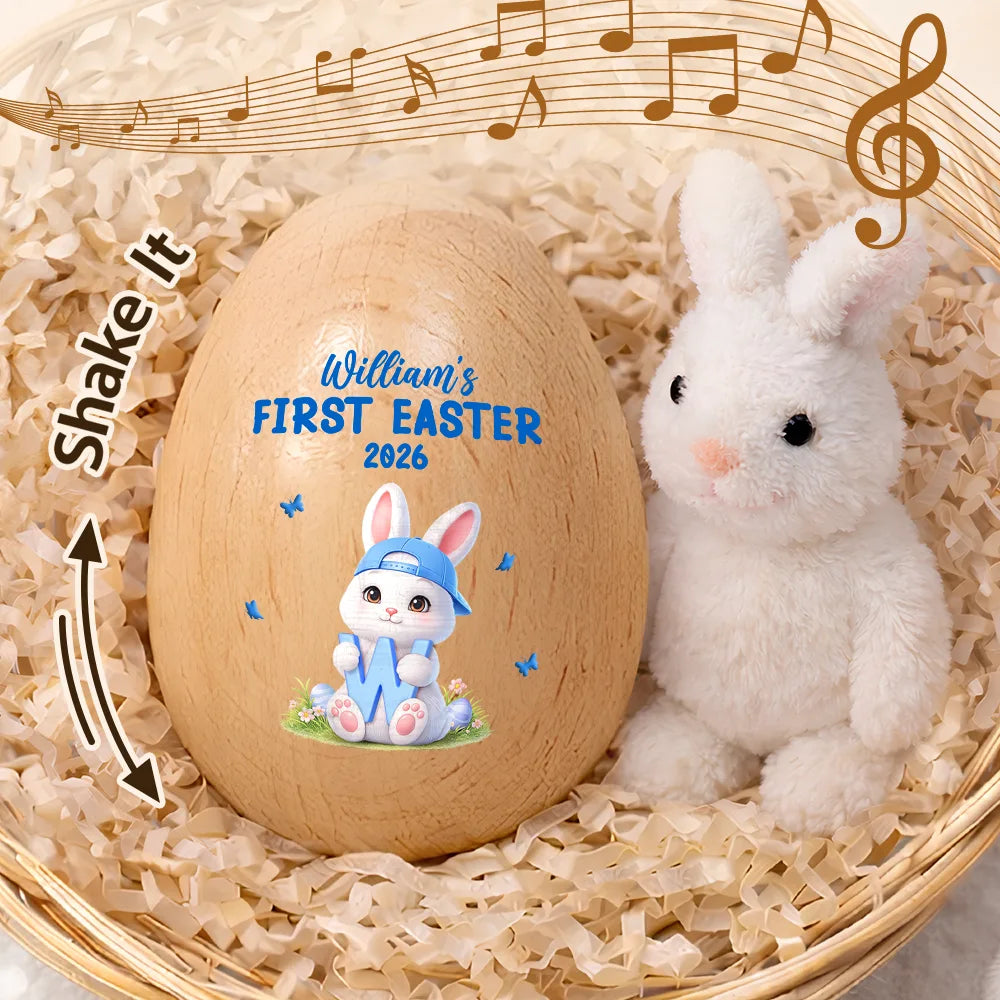 Gift For Kids,Grandma,Grandkids,Gift For Grandkids,Mom,Children,Happy,Easter - Easter Bunny Holding Alphabet Letter - Personalized Musical Wooden Easter Egg Shaker