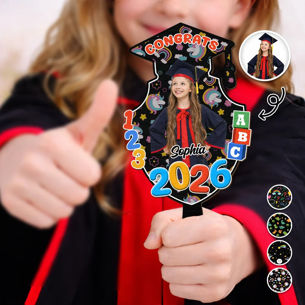 Graduation,Gift For Kids,Dad,Children,Mom,Happy - Custom Photo Congrats Pre-K Kindergarten Graduation - Personalized Graduation Handheld Fan