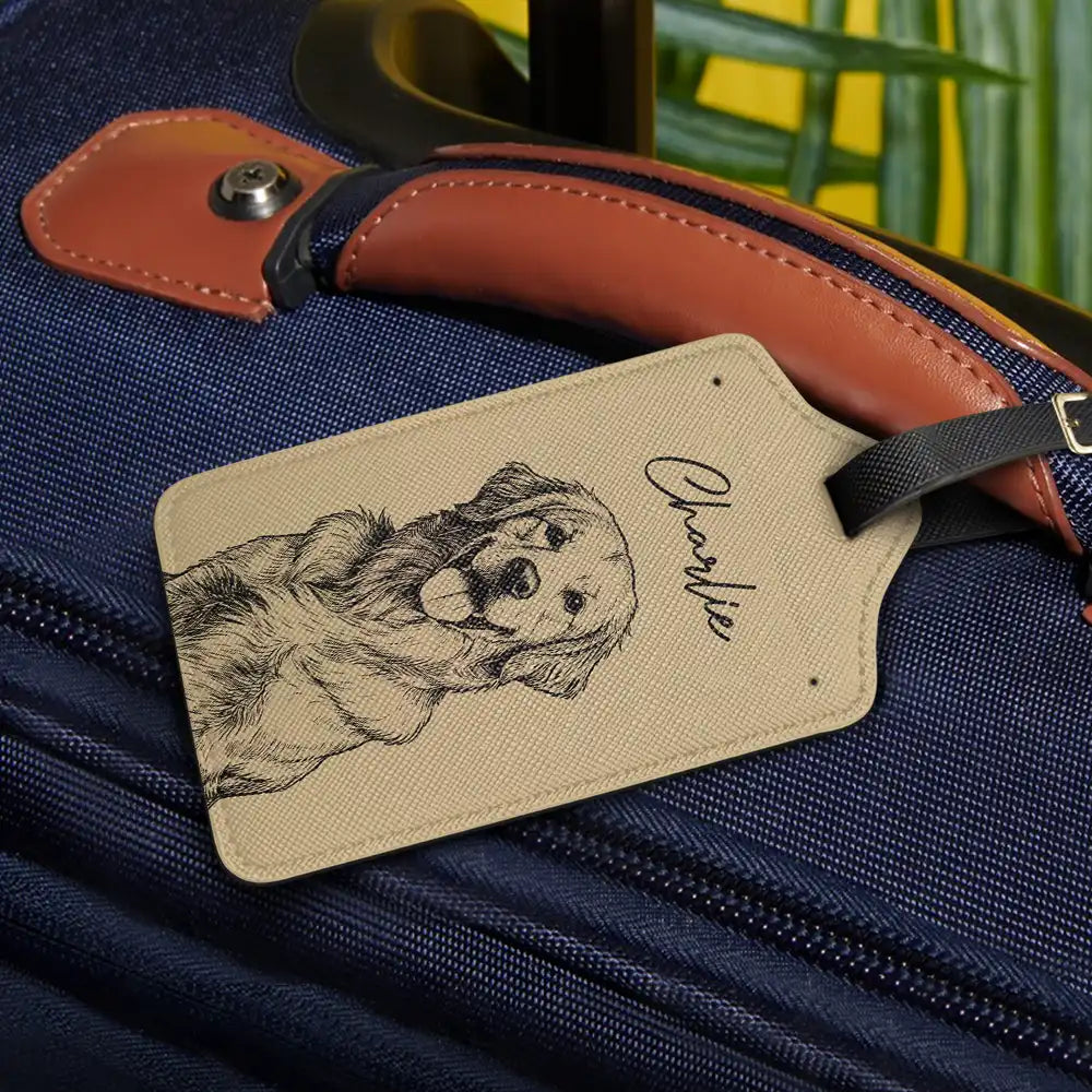 Family, Gift For Bestie, Dog Lovers, Cat Lovers, Happy, Custom Photo, Gift For Mother, Gift For Father - Custom Photo Pencil Sketch Family Besties Dog Cat Portrait - Personalized Luggage Tag